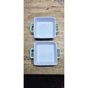 Pair Of small, rectangular ceramic baking dish with handles,